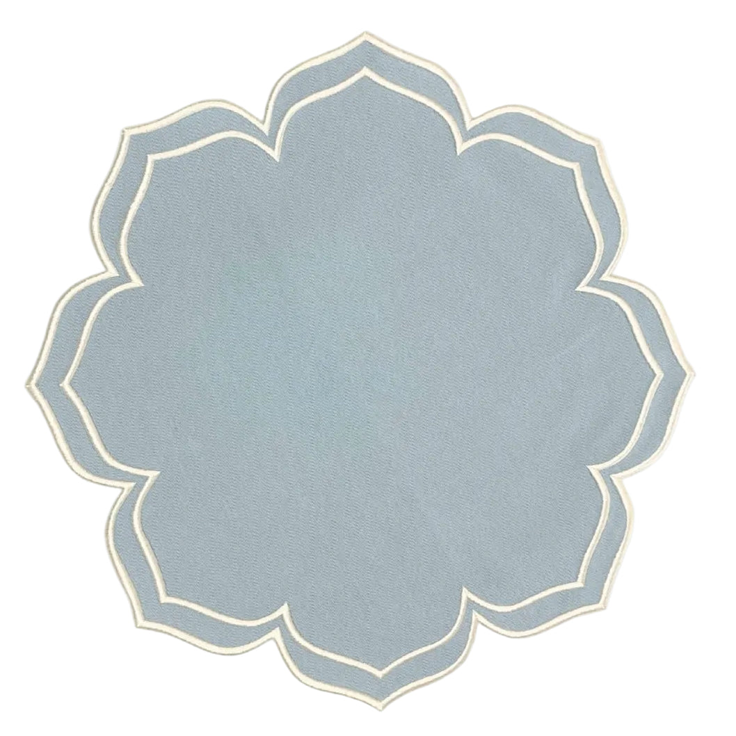Decorative blue pattern with a white border on a white background