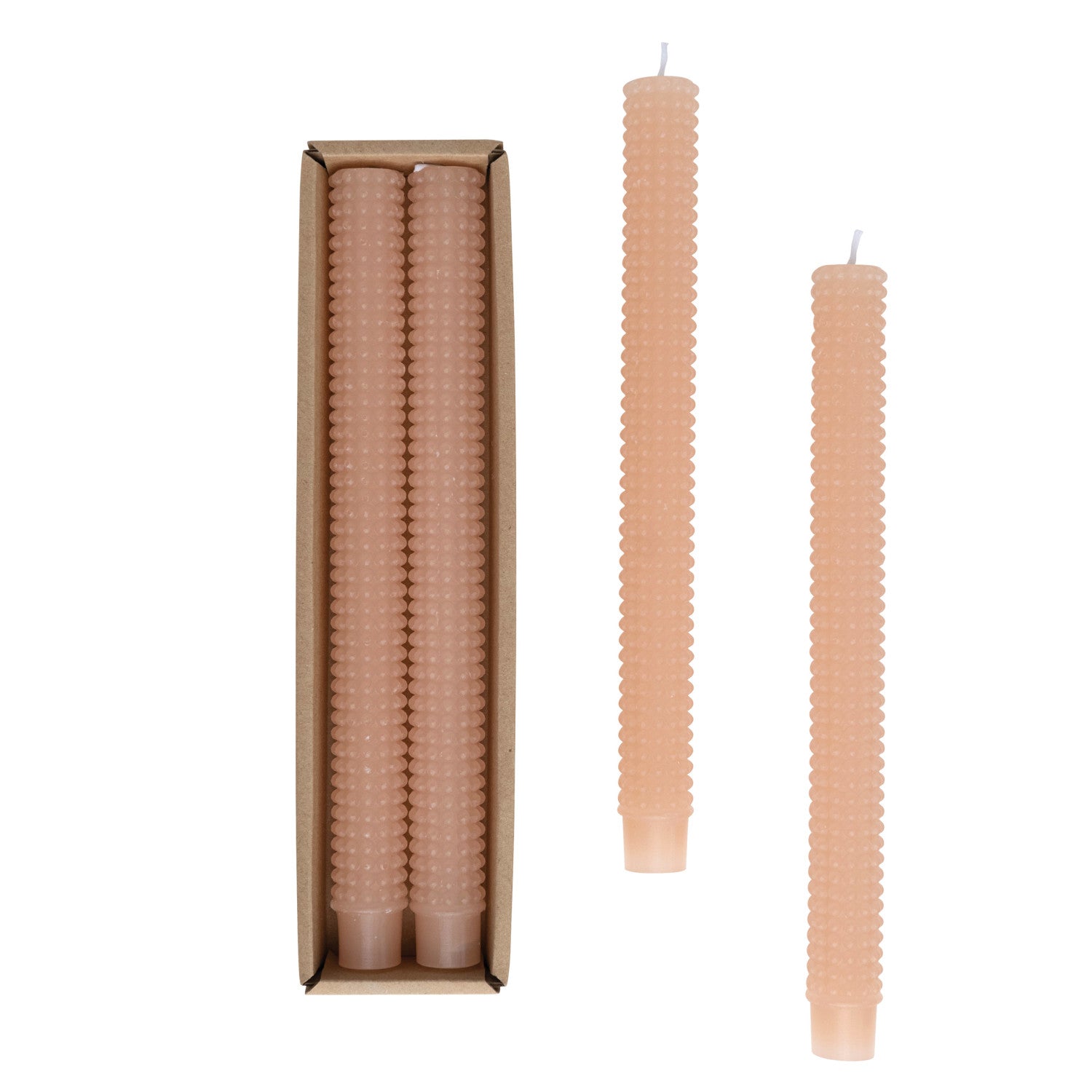 Unscented Hobnail Taper Candles in Box, Set of 2 in Nude