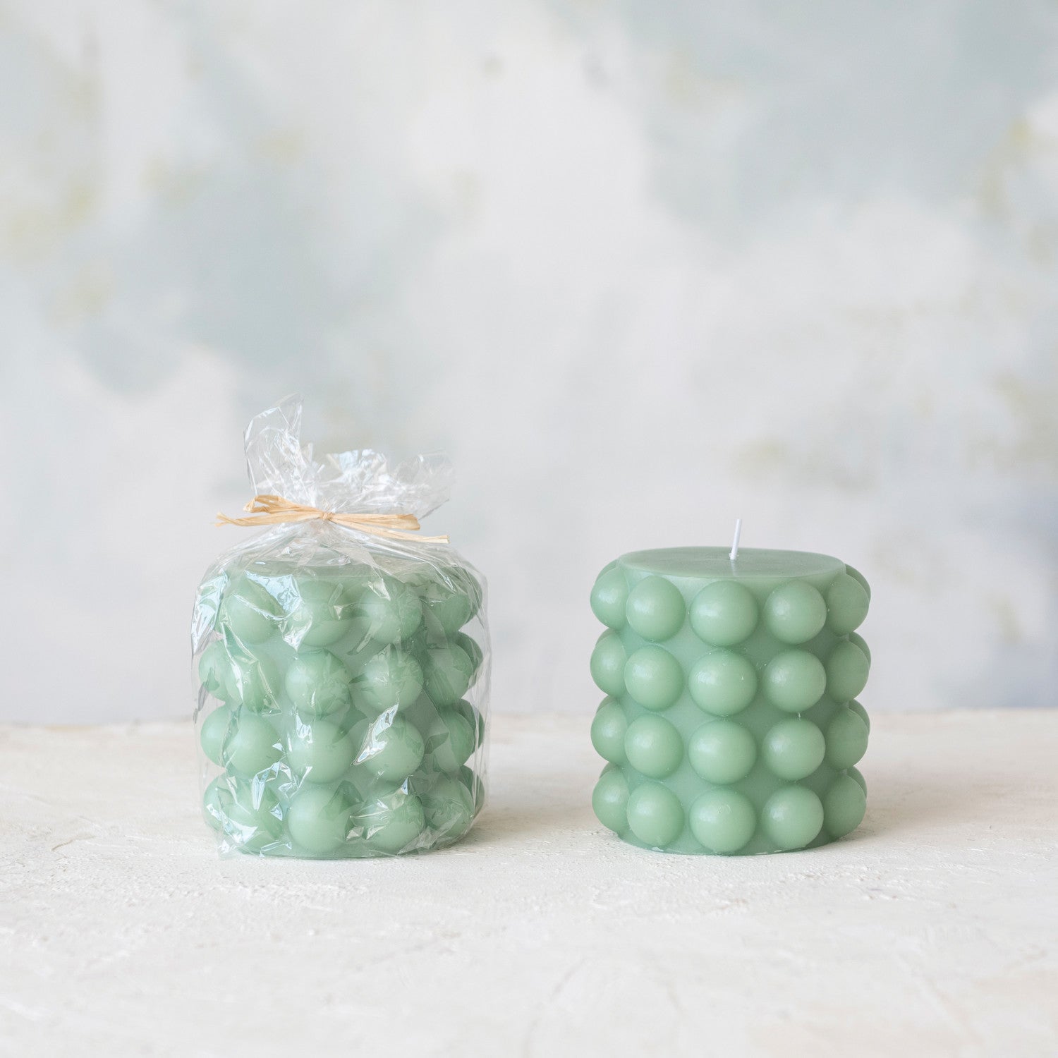 Unscented Hobnail Pillar Candle in Mint